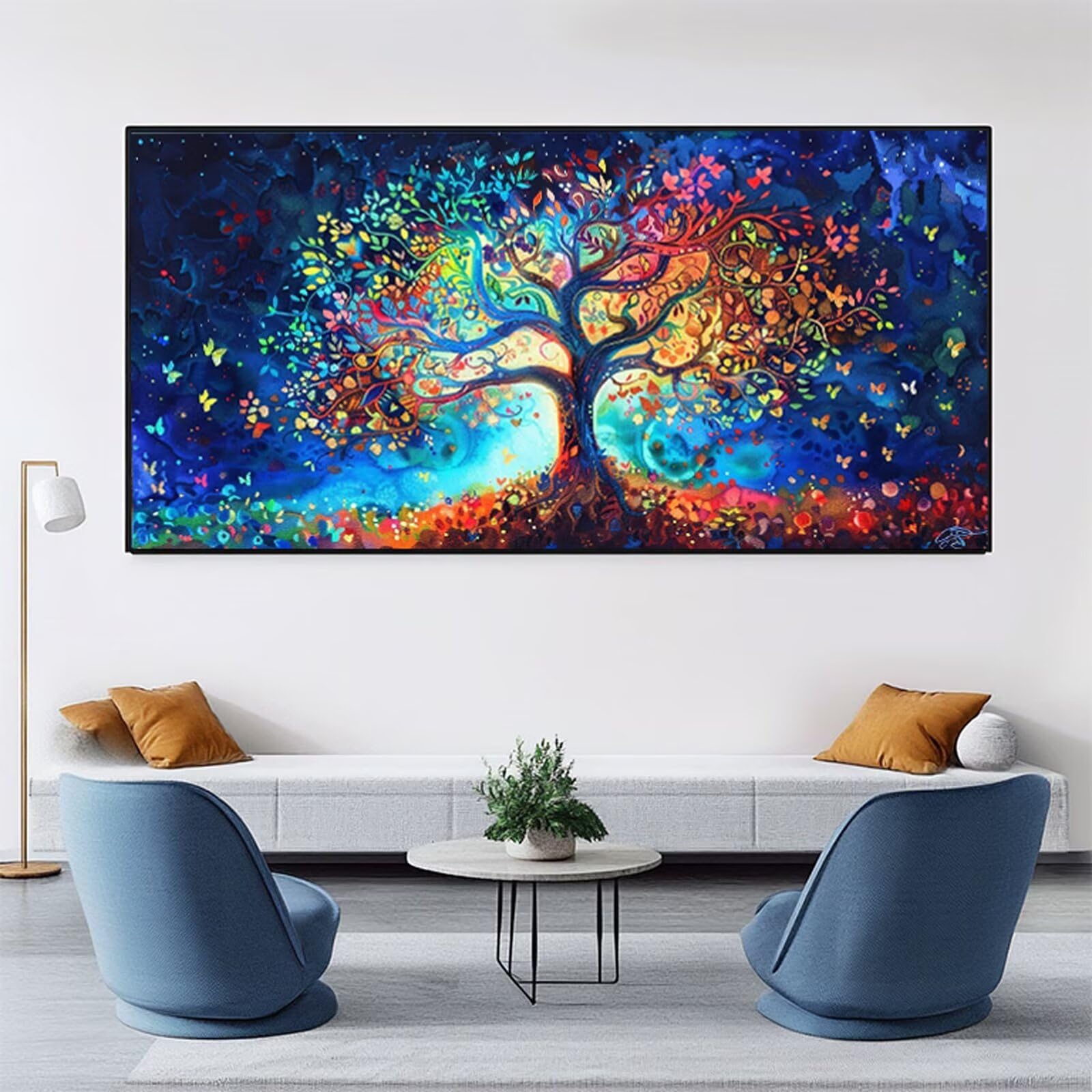 Peinture Numero Adulte Arbre Peinture Numéro Bleu DIY Coloriage par Numero Adulte 90x180cm avec Pinceaux et Acryliques, Sans Cadre, Kit Activité Manuelle Pour Décoration Été Maison Salon, Cadeau RB-9