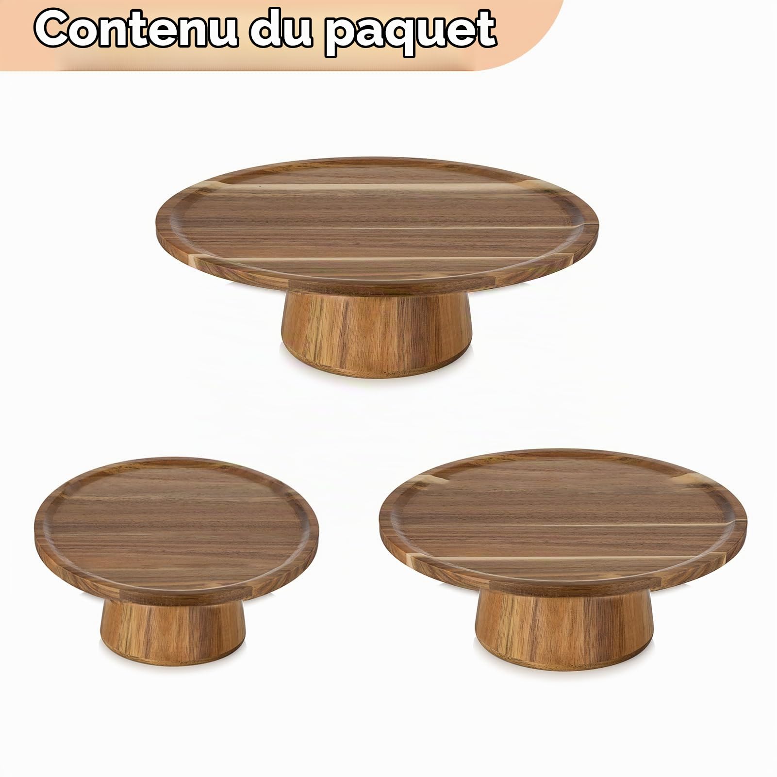 NUPTIO Support Gateau Presentoir Stand: Set de 3 Cupcake Rond Présentoir Présentoirs Gâteau Piedestal Mariage Pied Porte Bois Gâteaux