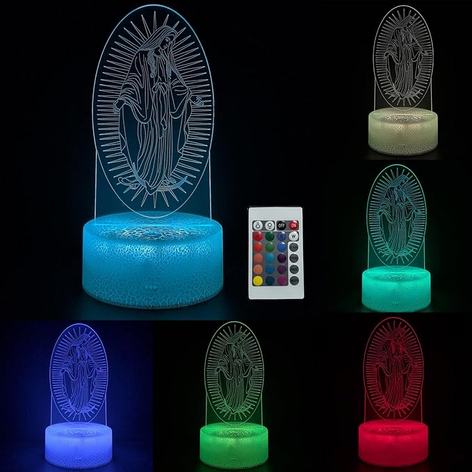 JOCHUI 3D Virgin Mary Night Light, Our Lady Illusion Table Lamp with 16 Colors Remote Control Touch Lamp LED USB Night Light Desk Lamps Room Decorations Home Decor Christian Gifts photo 2
