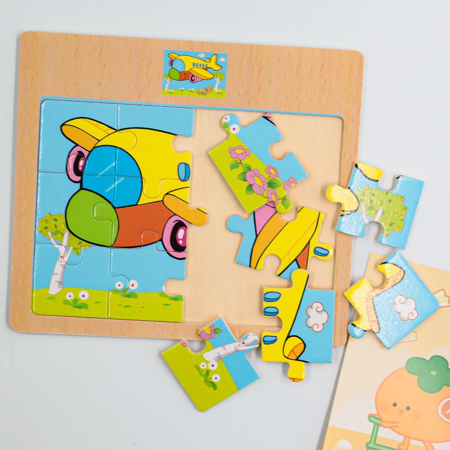 CCLIFE Wooden Jigsaw Puzzles Set for Kids 2-5 Years 12 Piece Colorful Wooden Educational Animal Puzzles (Colorless, 4PC Transport)