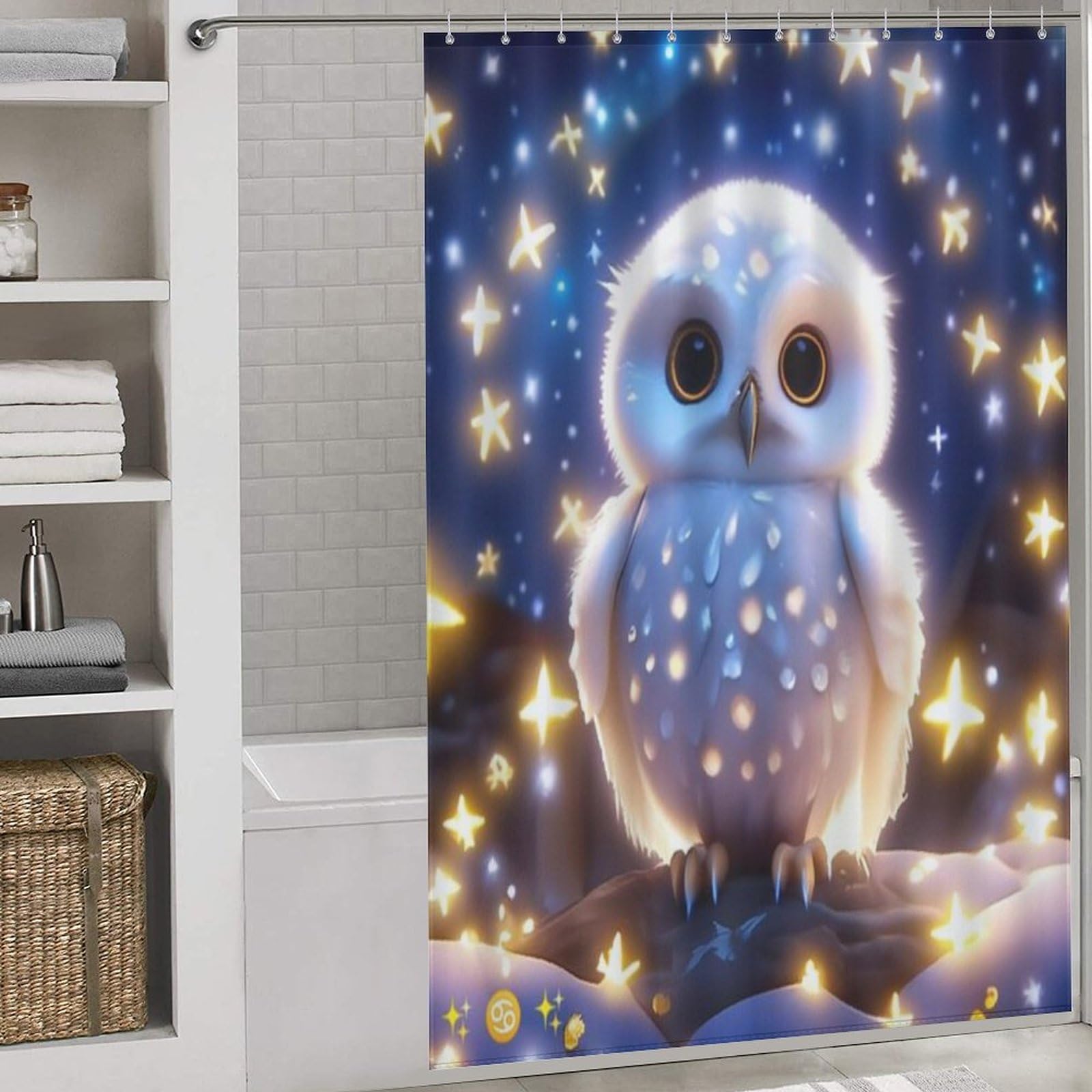 Rideau de douche hibou anti-éclaboussures rideau de bain textile étanche avec crochets