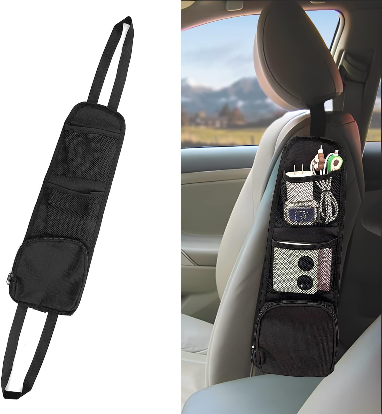 QUICTO Car Seat Storage Hanging Bag, Multi-Pocket Seat Side Organizer, Car Multifunctional Storage Mesh Net Pocket, Can Hold Mobile Phone, Wallet, Glasses, Suitable for Cars, SUVs, Trucks
