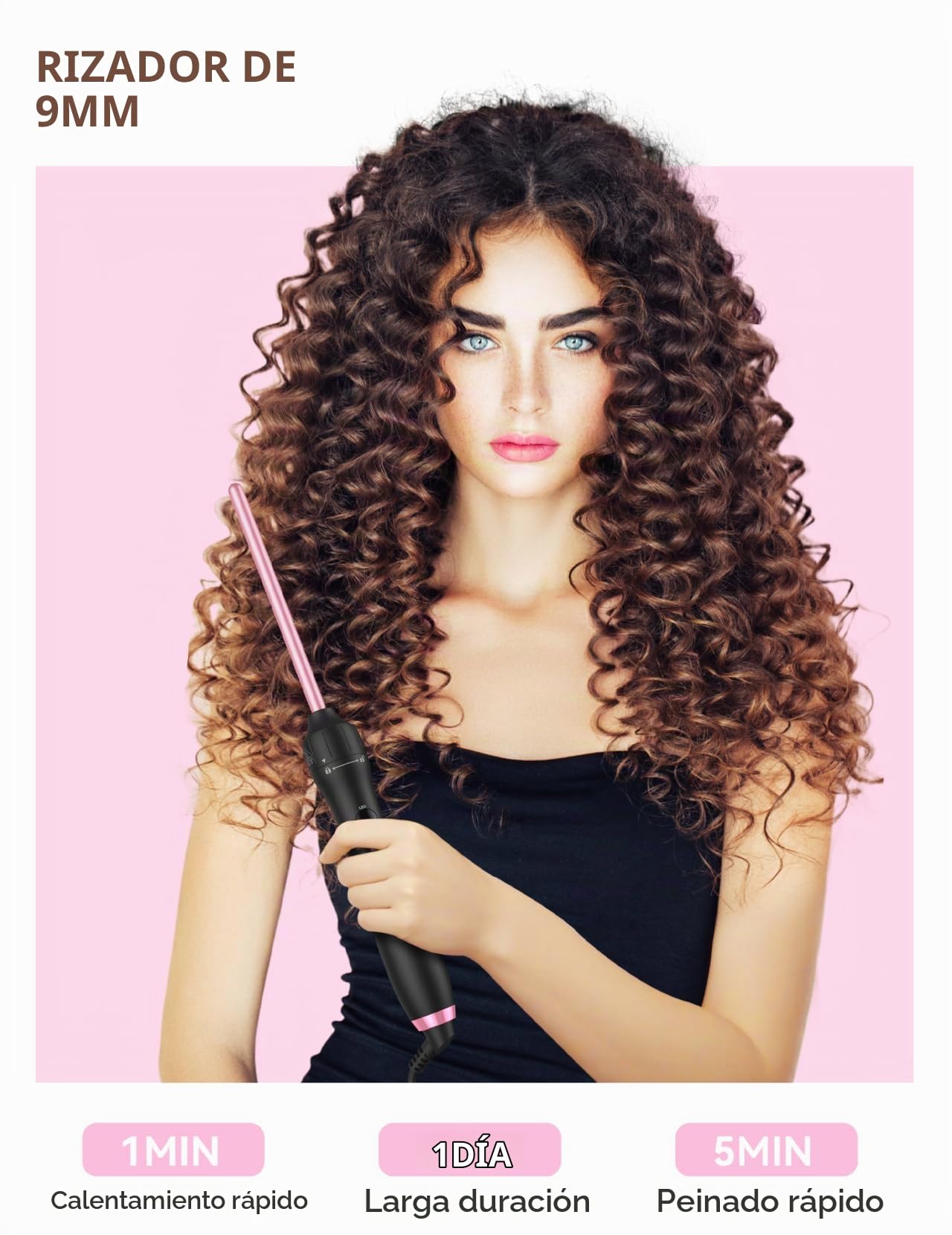 LANDOT Rizador Pelo Ondas 5 en 1 Set para Rizos de Playa y Ondas Naturales con Barras Intercambiables de Cerámica Cepillo Térmico y Estera de Silicona Resistente al Calor