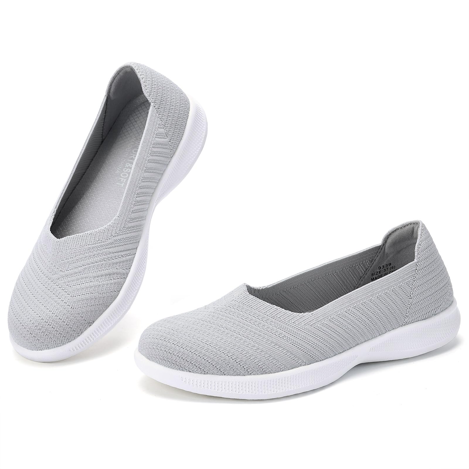 Konhill Damen Ballerinas Loafers Elegant Lässige Flache Schuhe Bequeme Weich Strickstoff Leichte Slip On Walking Schuhe
