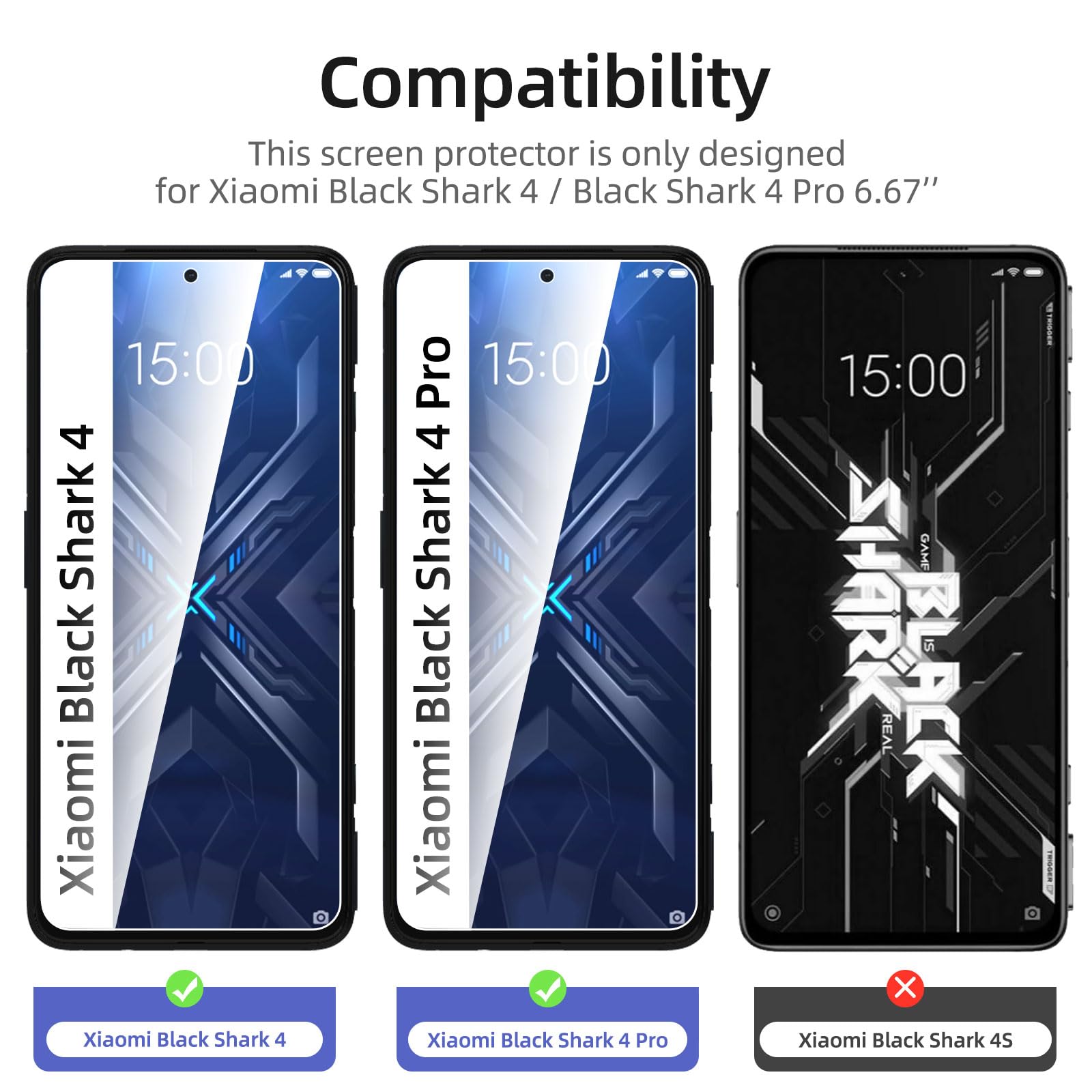 3 vetri temperati per XIAOMI BLACK SHARK 4 PRO,Pellicola Protettiva 9H, 0,33mm
