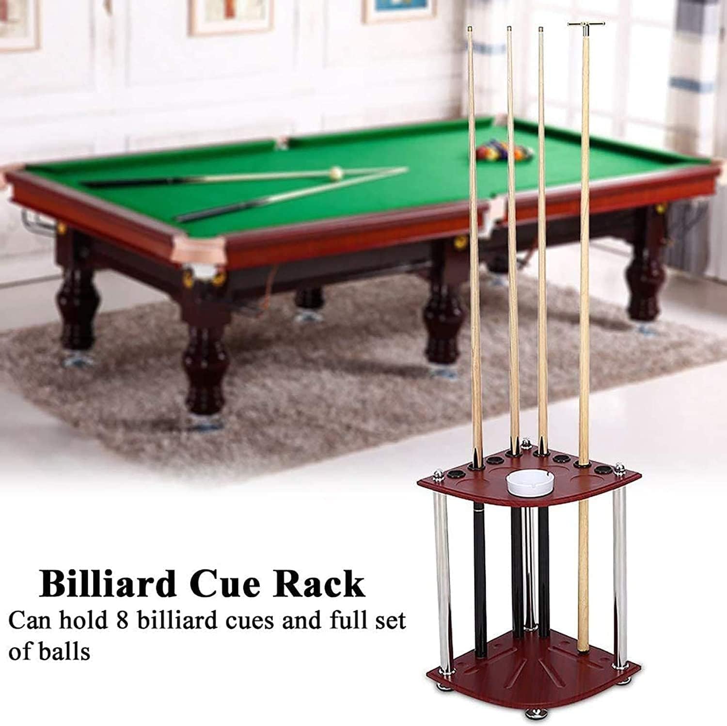 Cue Racks Pool Cue Rack 8 Holes Pool Cue Stand Holder Can Hold Ashtray Pool Bars Clubs Billiard Floorstanding Cue Bracket WEWYQSJXBXF-211222(Color:Brown)