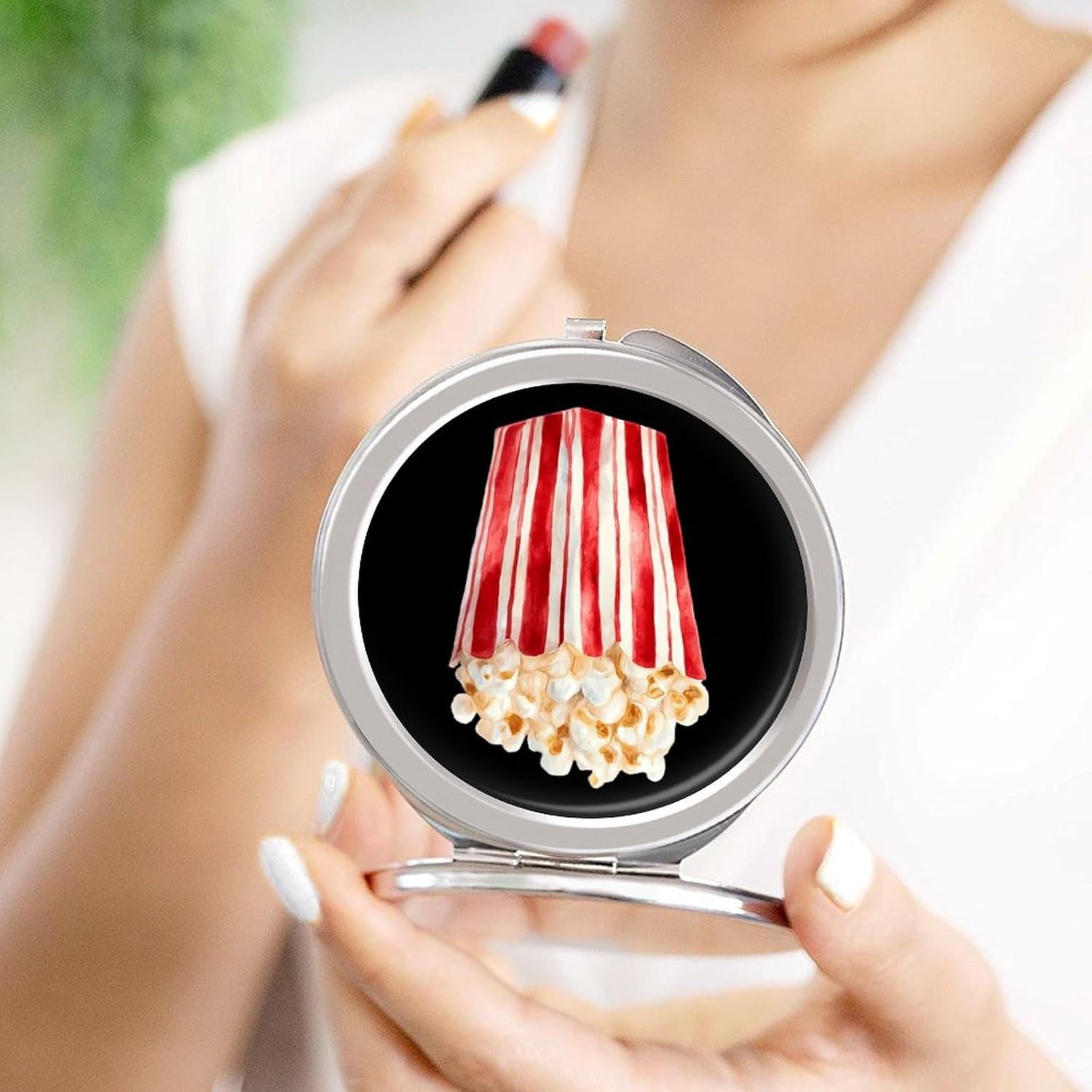 Popcorn Box Travel Makeup Mirror Portable Round Folding with 2X Magnification image 4