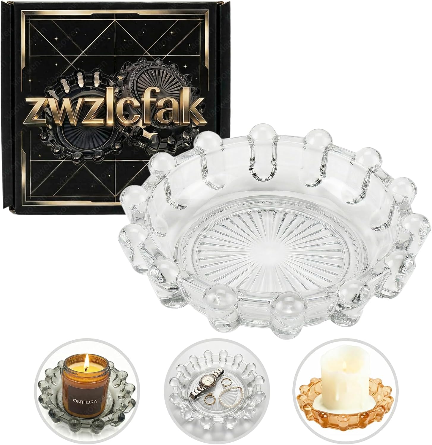 Amber Bubble Glass Candle Dish, Decorative Candle Holder Tray for Home Decor, Glass Candle Plate for Tea Lights Votives & Diffusers, Modern Catchall Dish