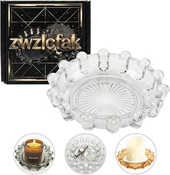 Bubble Smoky Glass Candle Holder Modern Anthropologie-Inspired Decor Dish for Small Candles & Diffusers | Stylish Tabletop Accent for Home Bar & Cozy Living Spaces (1, Clear)