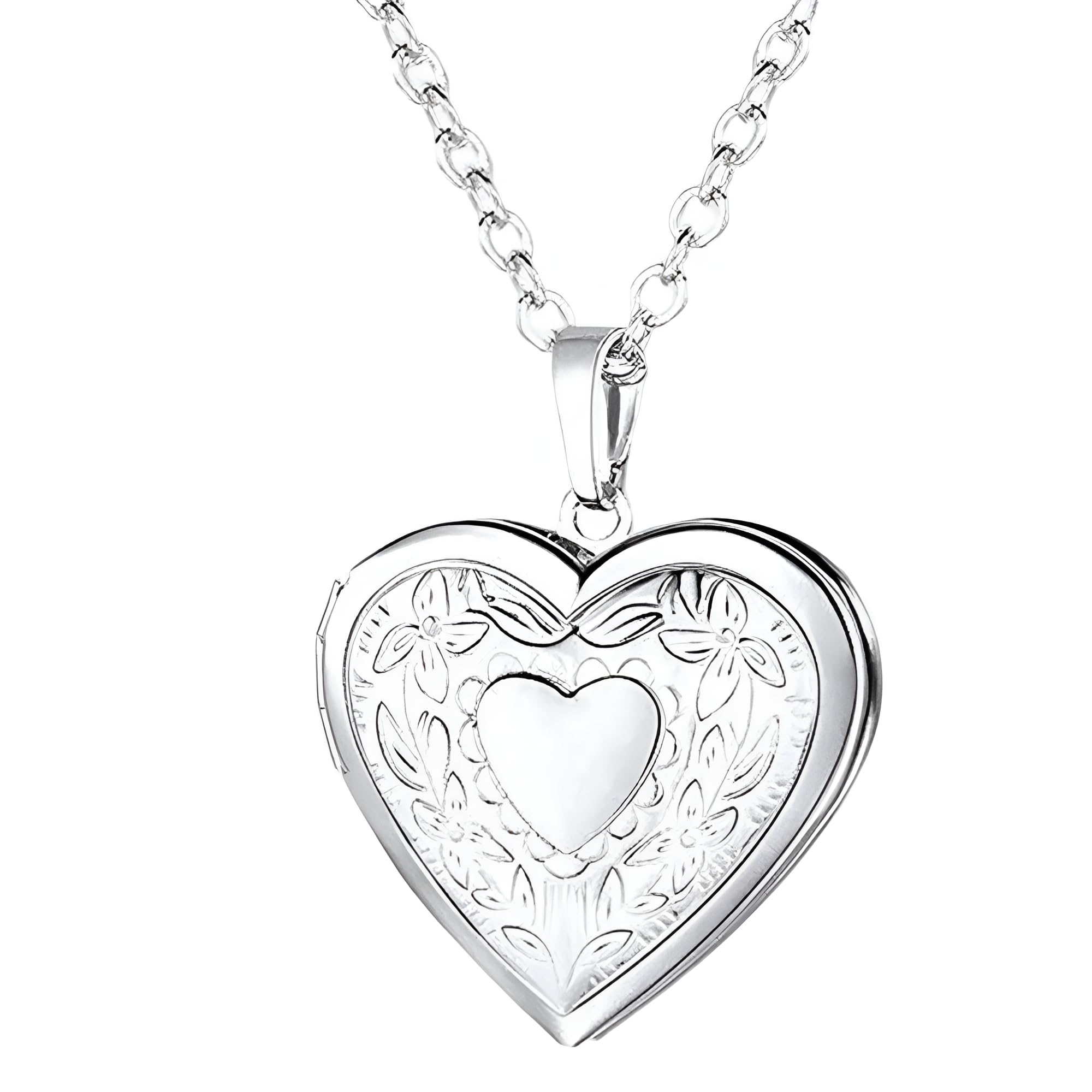 Collier médaillon coeur en argent 925 ciselé style vintage - 8