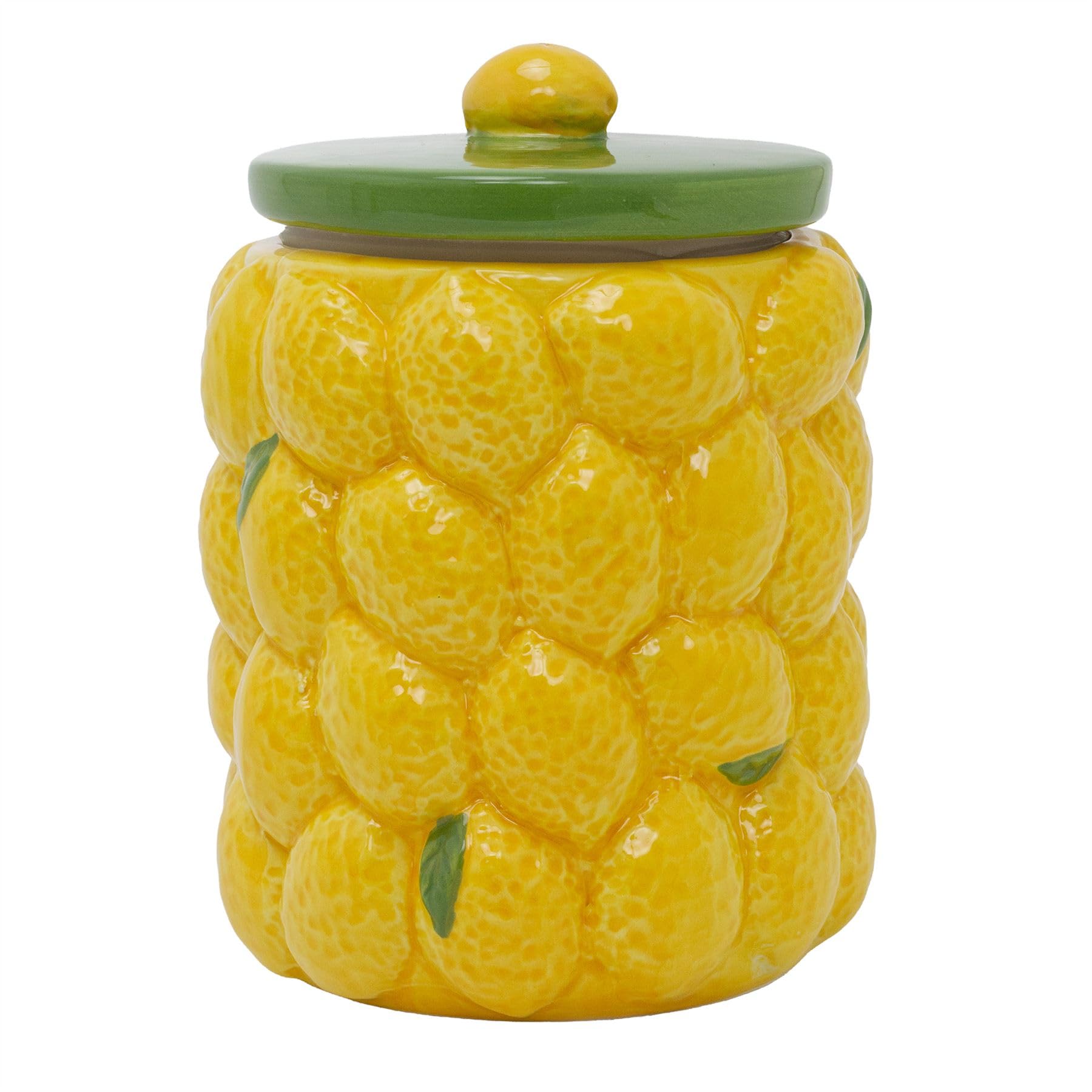 Carousel Home Lemon Citrus Kitchen Storage Jar | Ceramic Fruit Design Cookie Jar Biscuit Barrel | Food Storage Pot Kitchen Container with Lid - 15cm