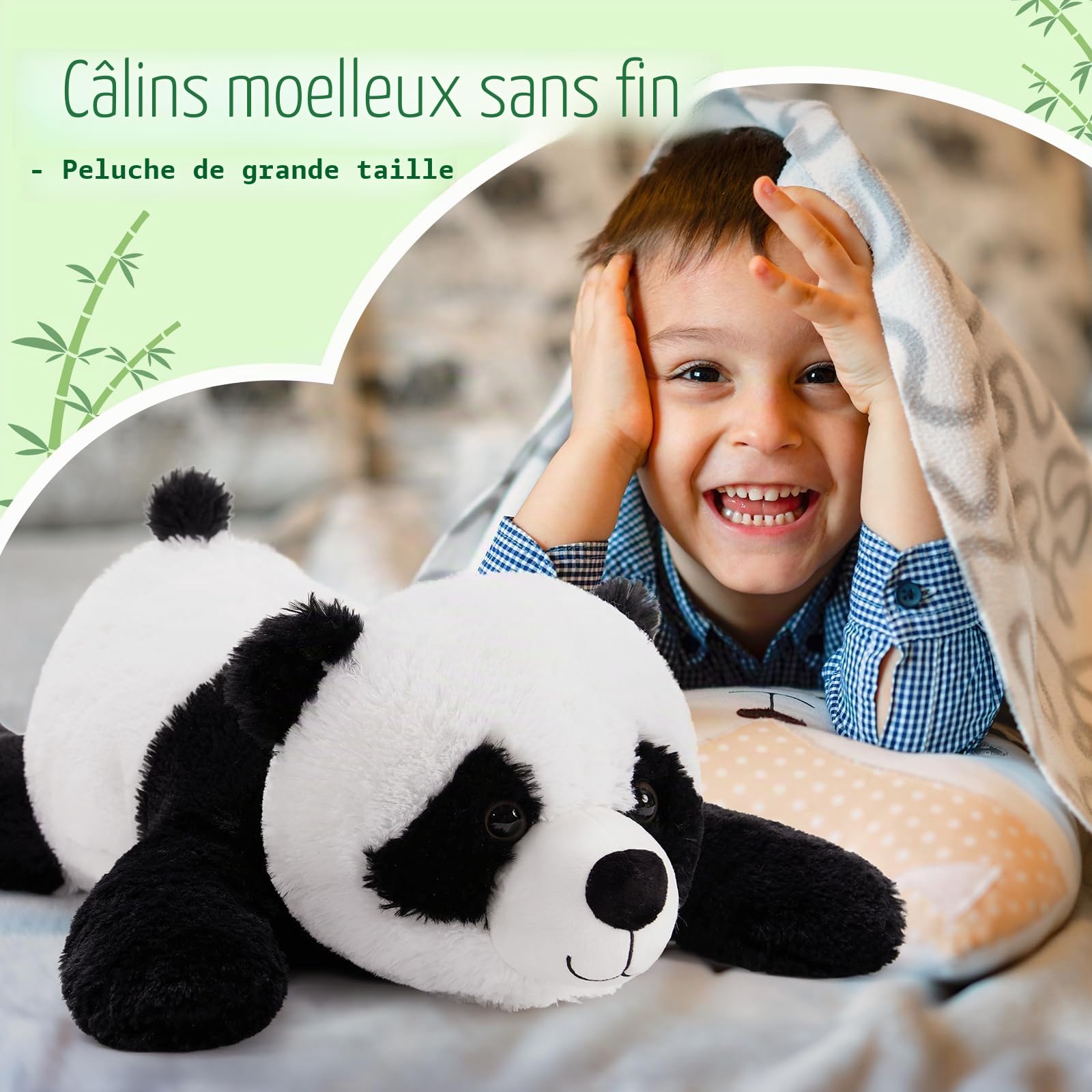 MorisMos Peluche Panda géant XXL, 80 cm de Long Peluche Panda Moelleuse,Cadeau d'anniversaire pour Enfants et bébés