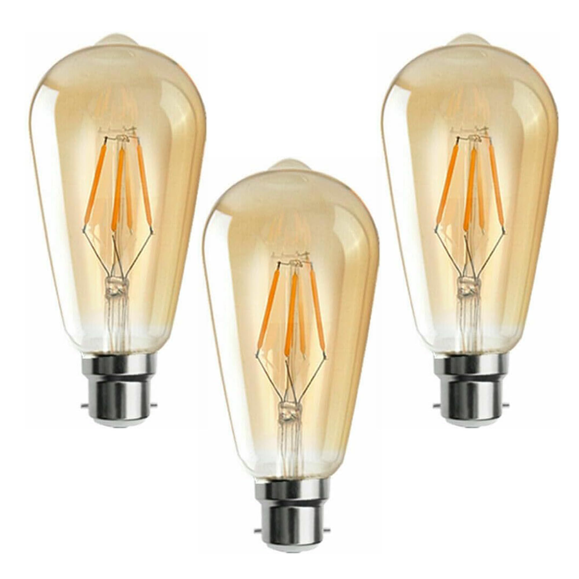 LEDSone LED Edison Bulb, Vintage Light Bulb,4W B22 2700K ST64 LED Bulbs, Led Filament Bulbs, Antique Style Retro Amber Glass Warm White B22 BC Bayonet 220V Pack of 3