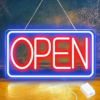 Led Neon Open Signs for Business,16.5"X 9" Open Signs, Powered by USB with ON/OFF Switch, Adjustable Bright Led Neon Open Sign for Bar Salon Coffee Stores Club Hotel (Blue/Red-Horizontal)