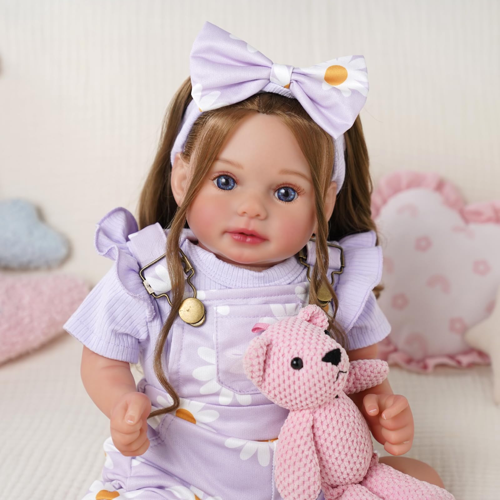 BABESIDE Bambola Realistica 50 cm per Bambina Corpo in Tessuto Morbido Testa e Arti in Vinile, Occhi Aperti, Abito Carino con Accessori, Giocattolo e Oggetto da Collezione per Bambini dai 3 Anni in Su