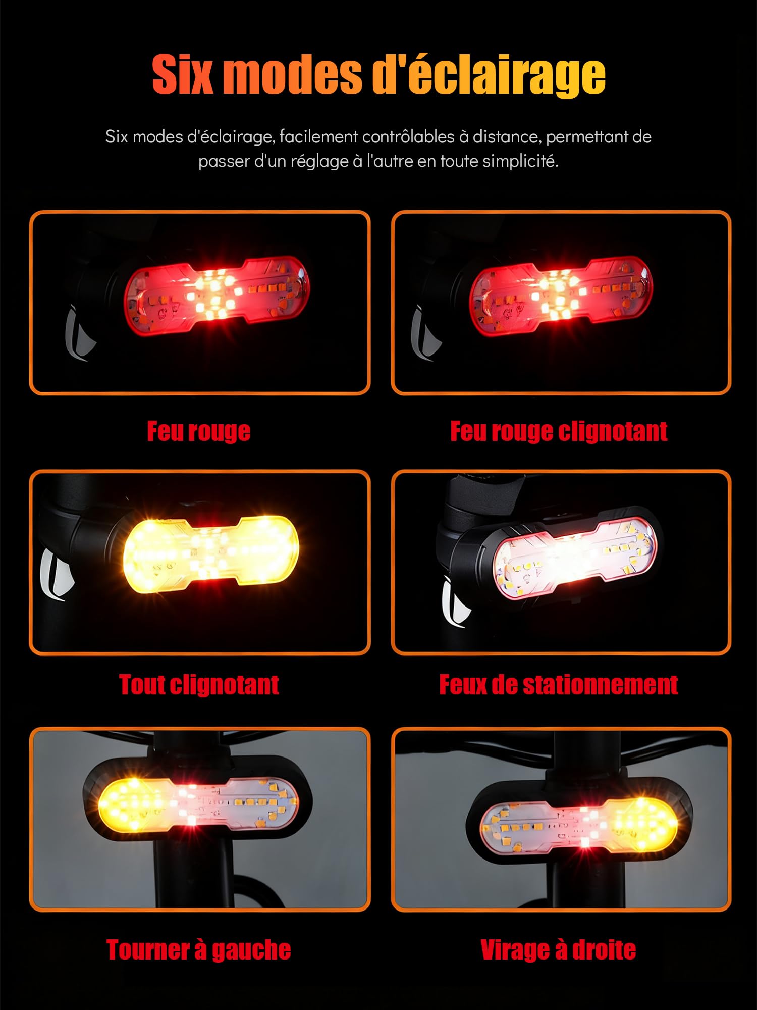 Clignotant de Vélo avec Télécommande,Résistant à l'eau Feu Arrière de Vélo avec Klaxon Bell 70dB,6 Modes D'éclairage Rechargeable par USB,Accessoires Vélo VTT pour Cyclisme