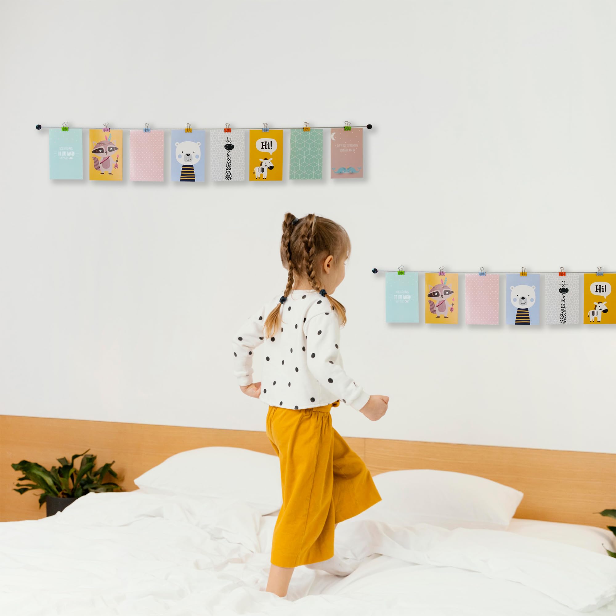 LeTOMA, Photo Rope with Colorful Metal Clips, 2x39” and 2x10 Clips with Smiley Design in the Colors Blue, Yellow, Green - Image 2