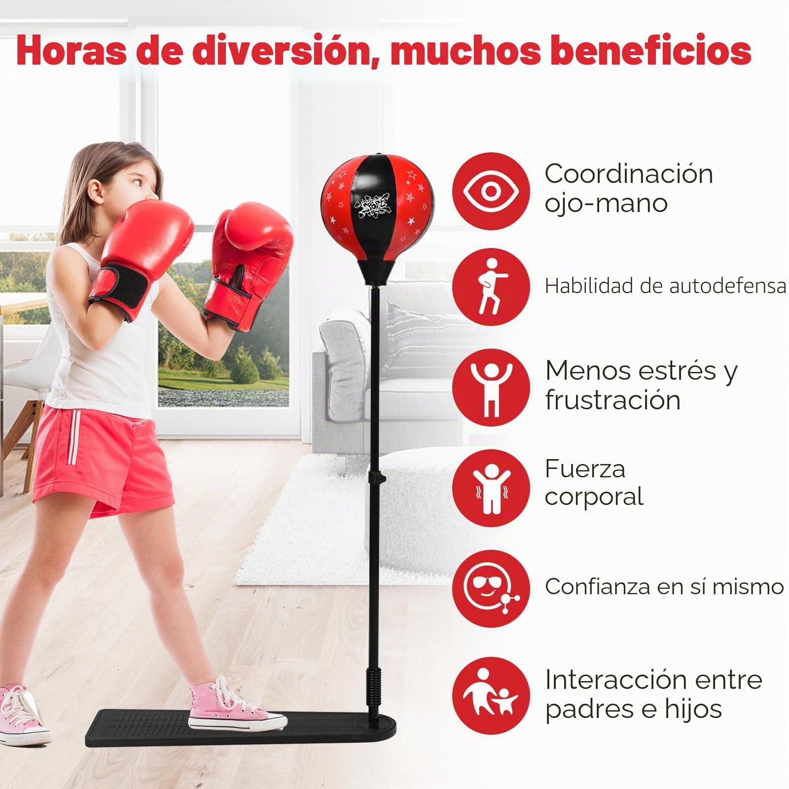 KOMFOTTEU Saco de Boxeo con Altura Regulable de 85 a 130 cm, Punchingball de Pie con Pedal, Pelota de Boxeo con Guantes de Boxeo y Bomba, Set de Boxeo para Niños Más de 3 Años
