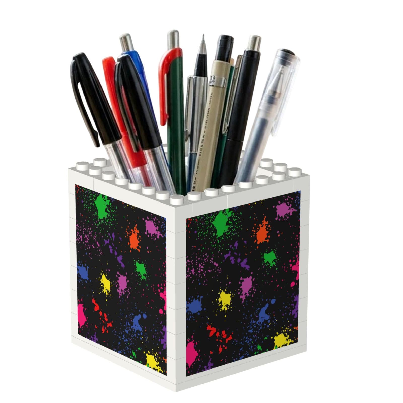 Poadnly Rainbow Splatter Neon On Dark, Pen Pot Pencil Holder for Office Home School, Compact Desk Organiser for Office Stationery