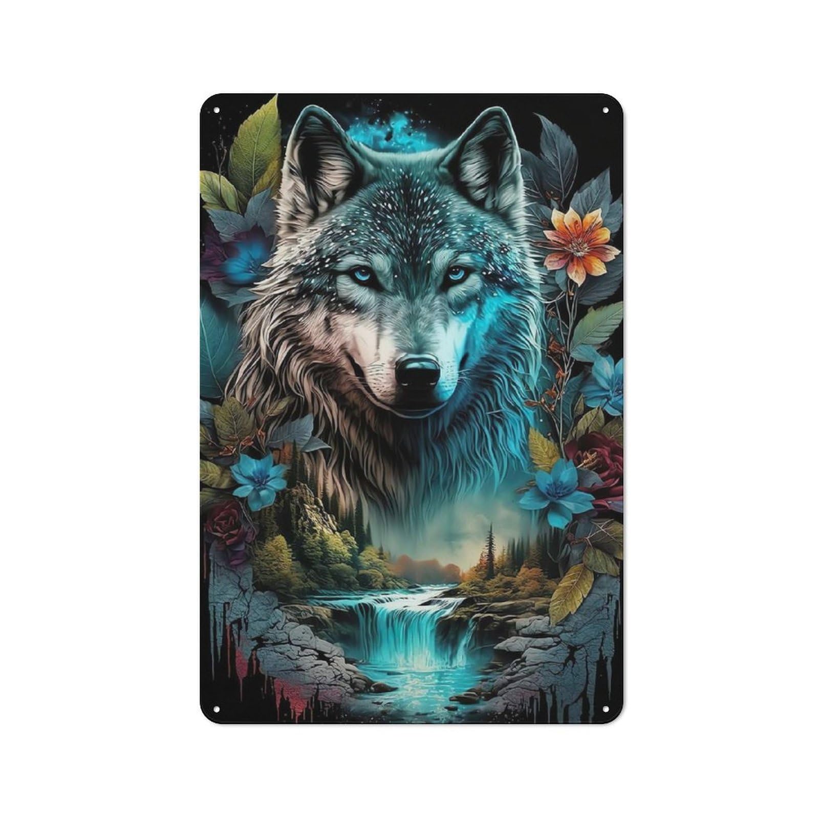 Junmoney Mandala Jungle Wolf Rustic Tin Sign 30X20cm For Pub Or Café, For Collectors Building A Themed Wall Display