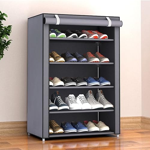 Miniatura 8 de TITA-DONG Zapatero organizador de zapatos con cubierta de tela a prueba de polvo, estante grande para zapatos, organizador de almacenamiento de