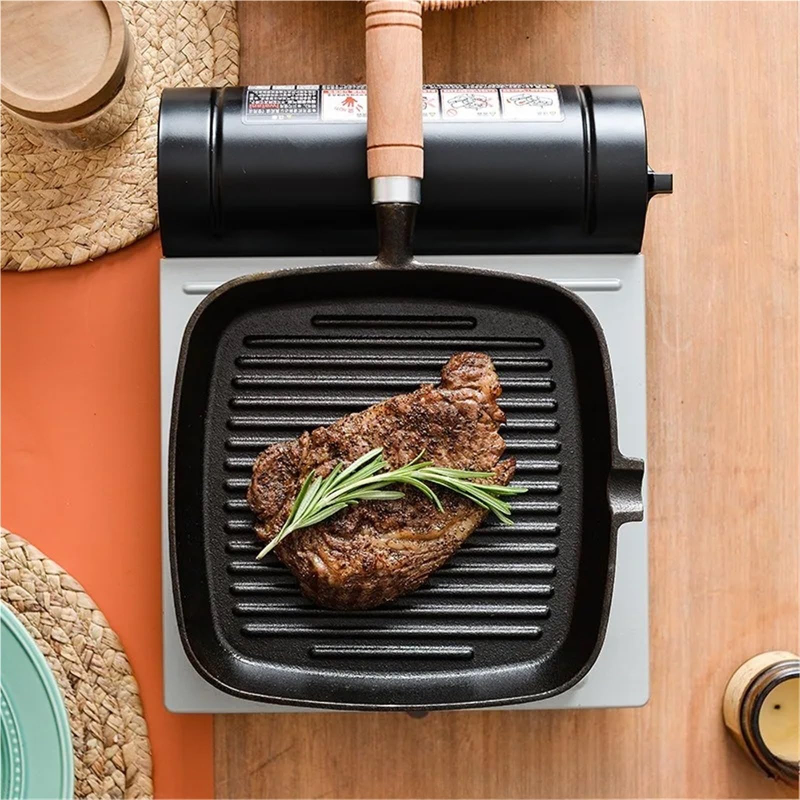 Sarten Tortilla Sartén de hierro fundido for filete costilla sin revestimiento, antiadherente, for uso doméstico, con rayas, 24 cm fondo plano for freír carne res(18cmBLACK)