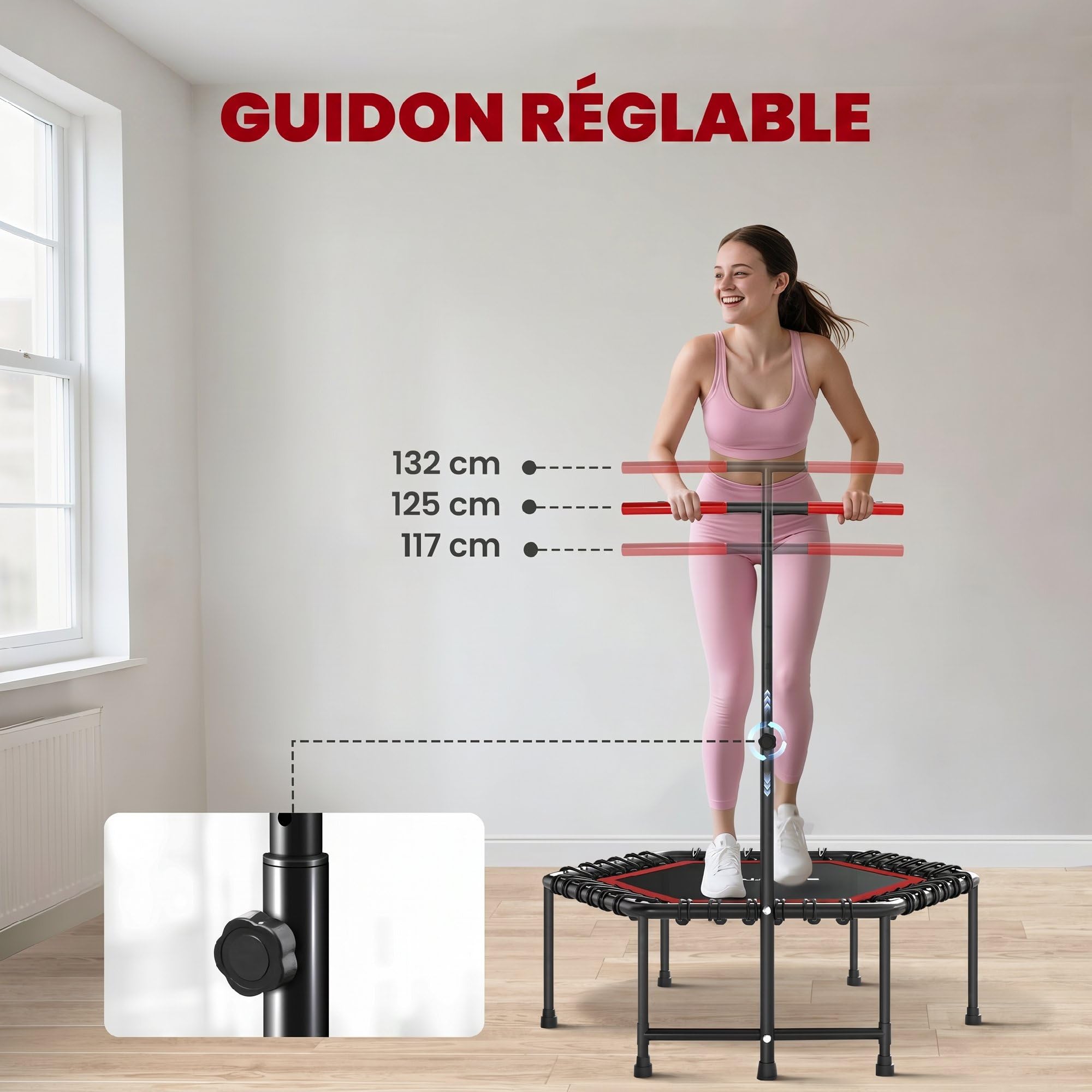 SPORTNOW Trampolina Fitness 114 cm z elastycznymi linkami Czerwony