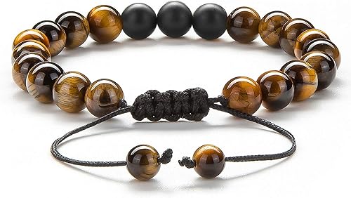 Miniatura 5 de Pulsera elástica Hamoery con cuentas naturales de ojo de tigre de 8 mm, para mujer y hombre