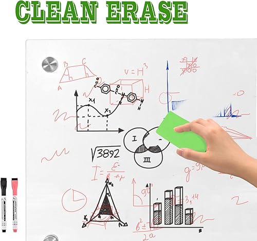 Miniatura 10 de iCAGY Pizarra blanca acrílica de borrado en seco para pared, para oficina, hogar y niños, diseño elegante, fácil instalación, esquina redondeada, 18
