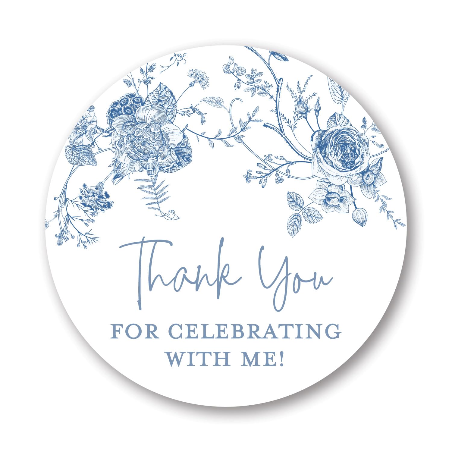 2"" Round Blue Vintage Floral Thank You Faovor Stickers - - Set of 40