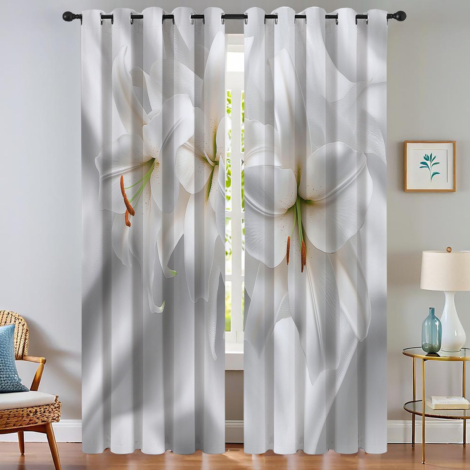 Rideau occultant thermique blanc 132x158 cm à motif floral pour fenêtre