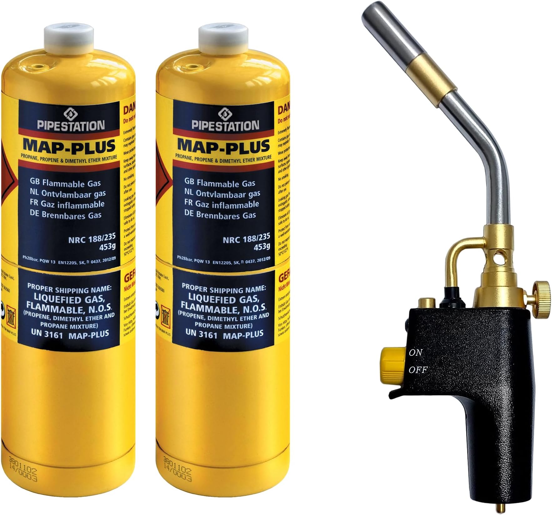 Super Total Fire Blow Torch Kit and 2 x Mapp+ Gas Cylinder Blowtorch