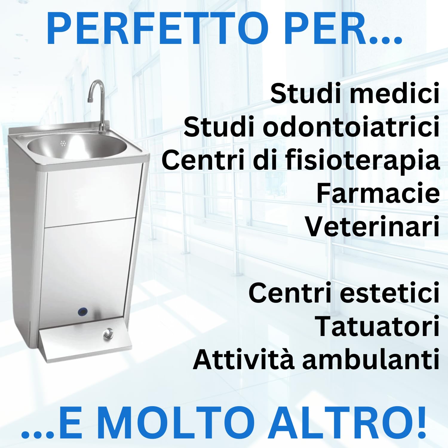 Express Water Prestige, Lavandino Lavabo Lavello Lavamani, Attacco alla Rete Idrica, a Colonna, in Acciaio Inox, con Comando a Pedale, Certificato per ASL, per Negozi e Studi Medici