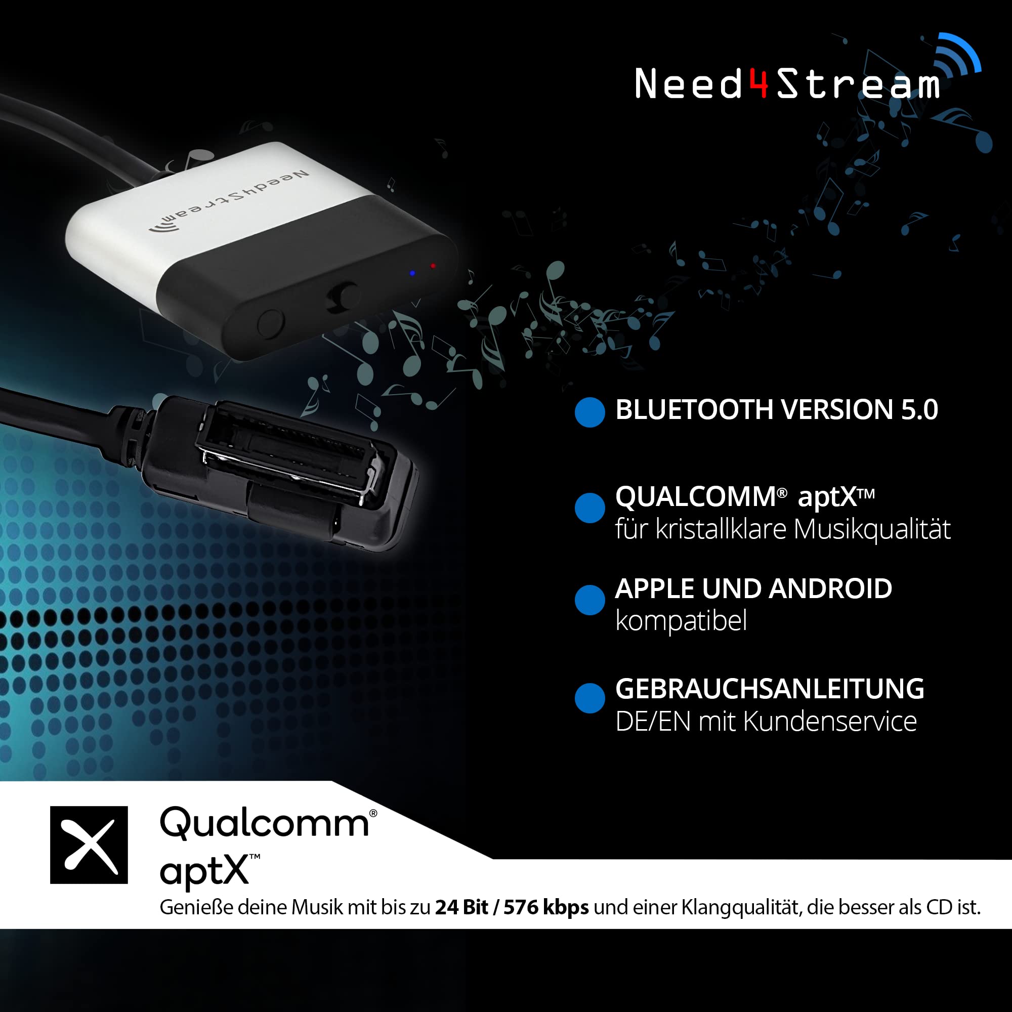 N4S300A V5.0 A2DP Bluetooth Audio Interface mit Titellisten, kompatibel mit Audi Music Interface, MMI 3G, 3G+, Symphony, Concert, RNS-E, BNS5.0 und VW Media-In