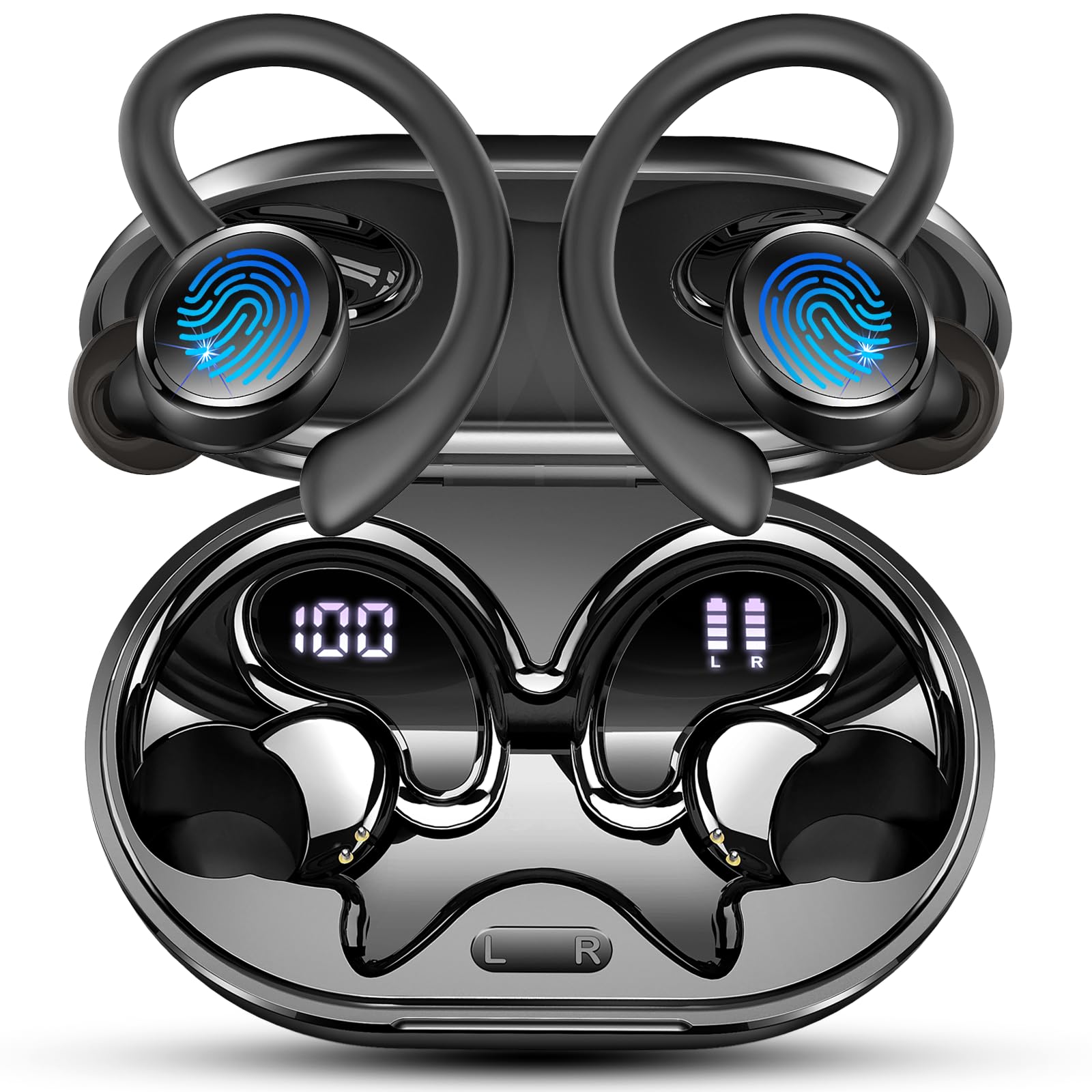 2026 Auriculares Inalambricos Deportivos, Nueva Auriculares Bluetooth 5.4 HiFi Estéreo con 4 HD Mic, 50H Cascos Inalambricos Bluetooth con Cancelacion Ruido ENC, Pantalla LED/IP7 Impermeable Cascos