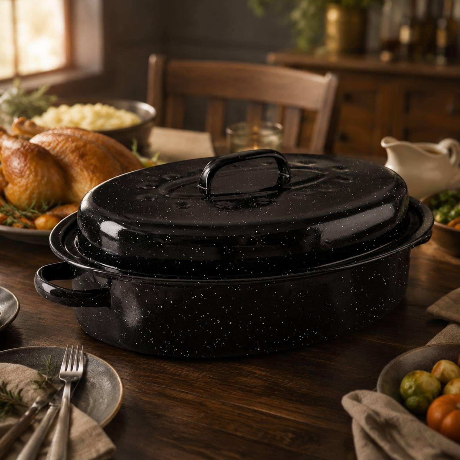 Horno Holandés Hierro Fundido Esmaltado Olla Hierro Fundido con Tapa Multifuncional Esmalte con Tapa Ajustada para s, Tostador