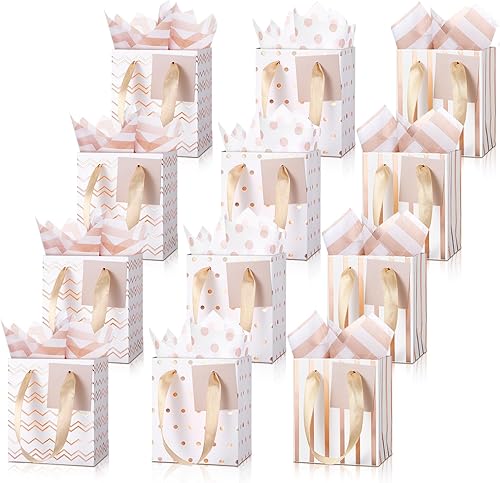 Miniatura 18 de Tenare 12 bolsas de regalo pequeñas, mini bolsa de papel metálica a granel con asa de papel de seda para envolver regalos, día de San Patricio