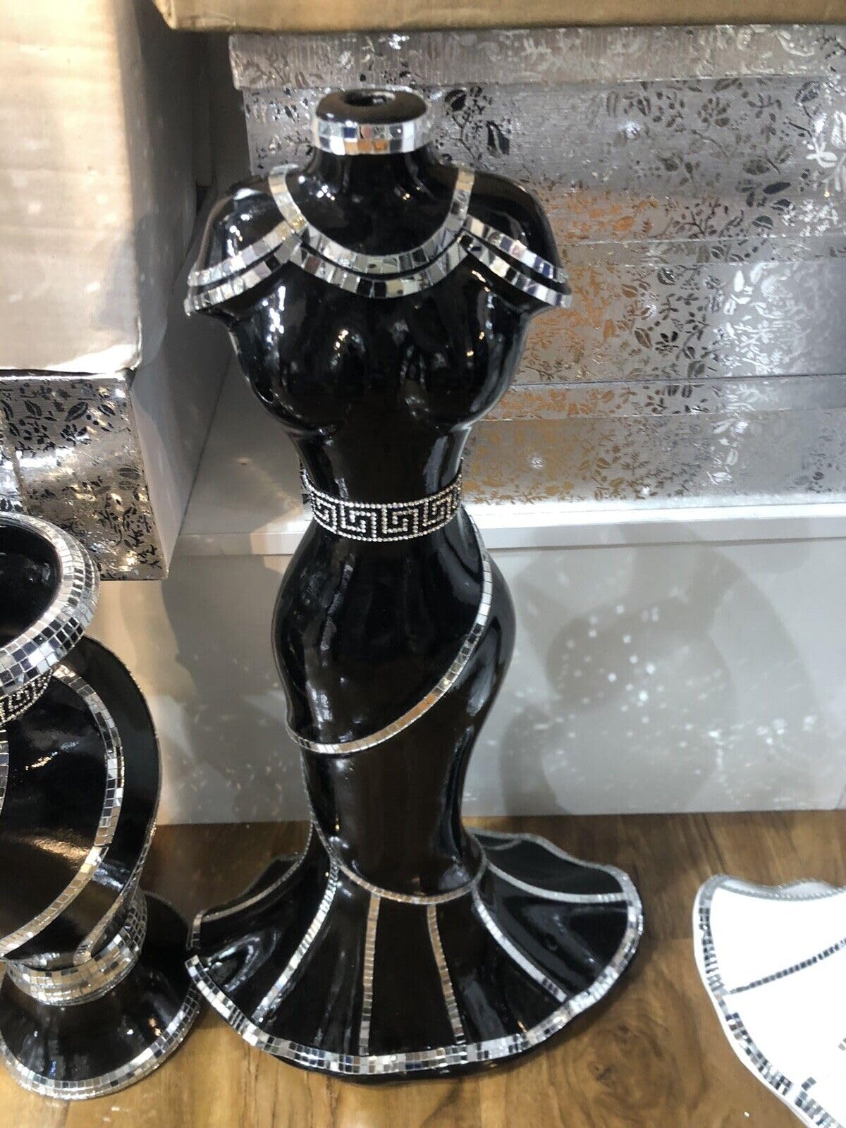 DEENZ Italian Sparkly Vase Romany Mirrored Mosaic Lady Shape 60X40Cm Large Floor Vase Home Decor Luxury Gift (Black)