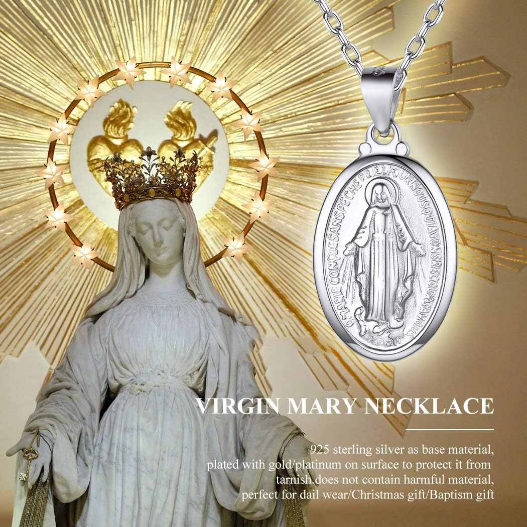 Suplight Stainless Steel Virgin Mary Pendant Necklace for Women & Men, Hypoallergenic Durable Religious Oval Chain Jewelry, Adjustable 18-20 Inch Holy Mary Medallion - Image 3