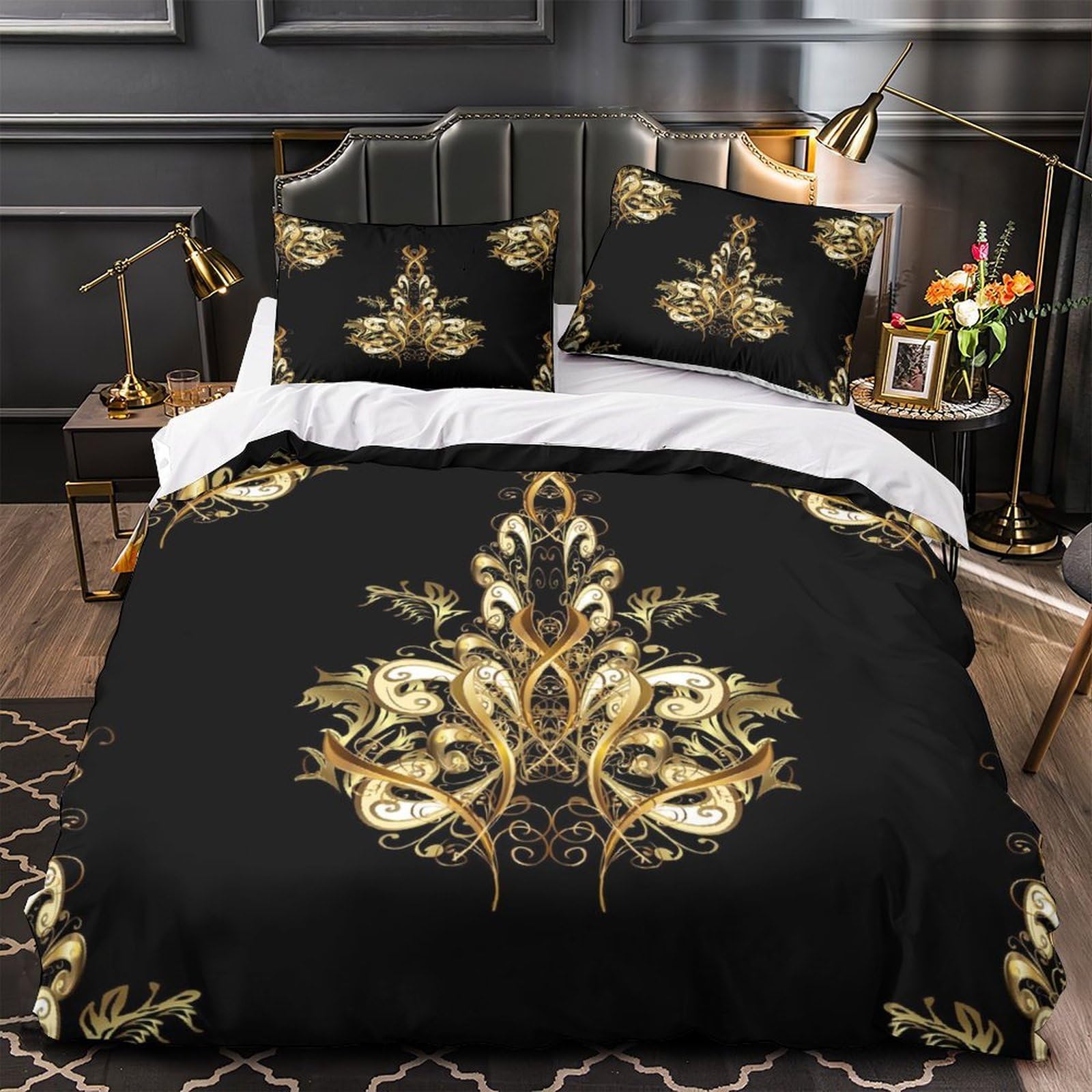 Parure de lit ado motif doré orné pour transformer une chambre de garçon super king
