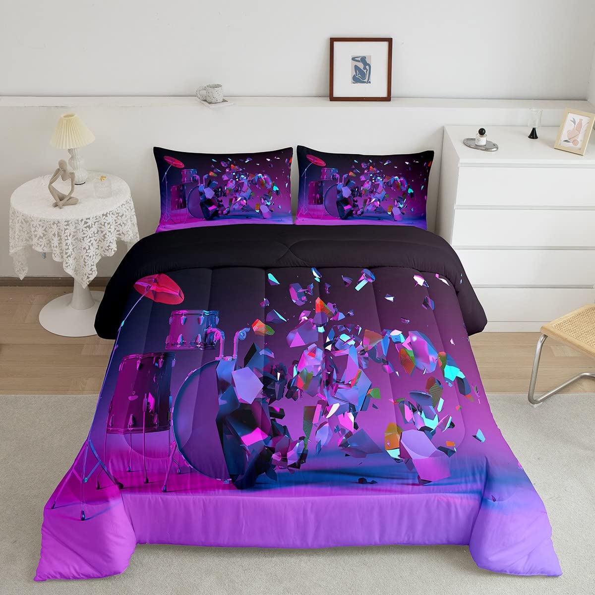 Homemissing Set di biancheria da letto per bambini ragazzi e ragazze Rock Music Down Consolatore per strumenti musicali Set di biancheria da letto Set di batteria Hip Hop copripiumino
