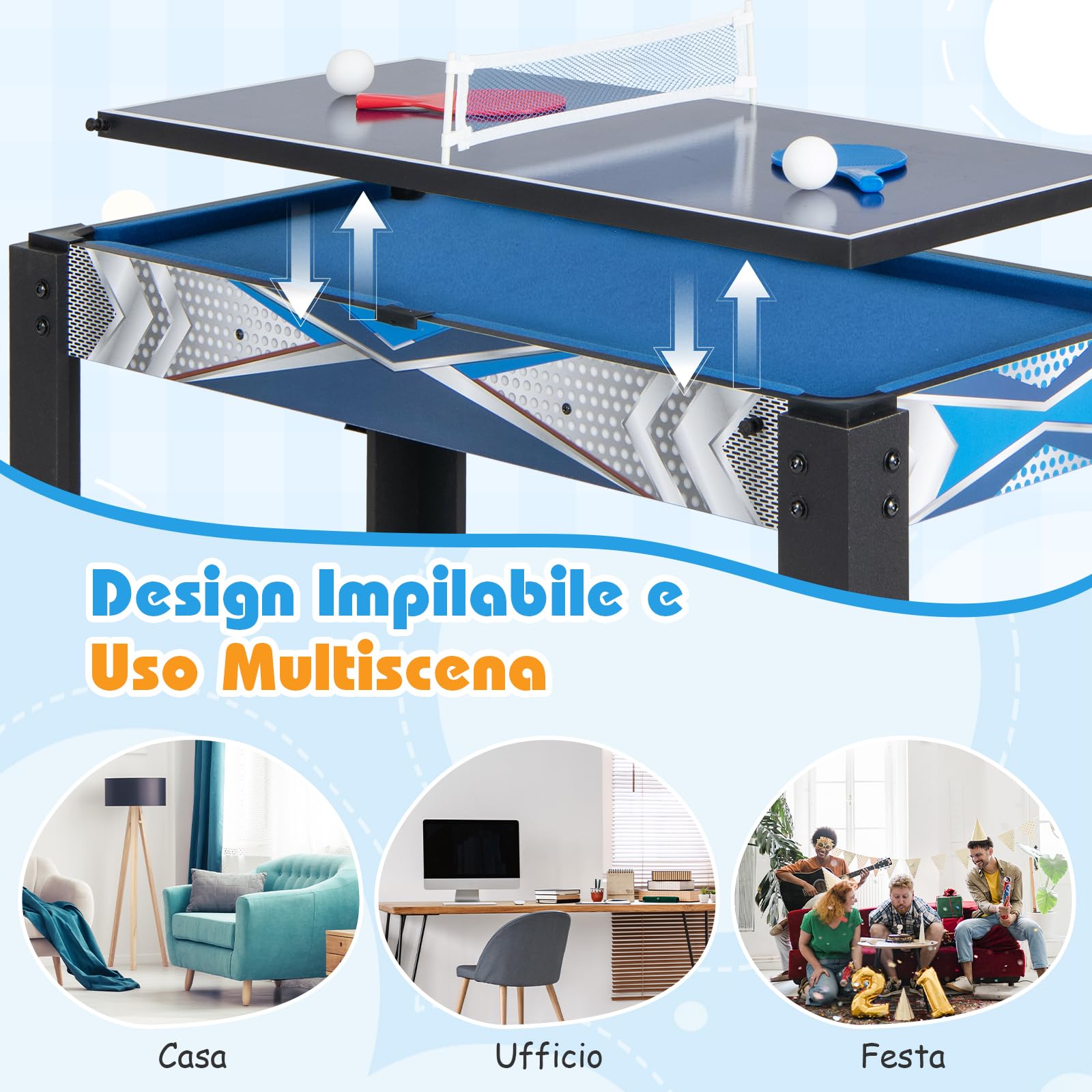 RELAX4LIFE Tavolo da Gioco 6 in 1, Set di Tavolo da Gioco Combo con Basket, Biliardo, Ping Pong, Hockey, Shuffleboard, Bowling per Casa, Stanza dei Giochi, Feste, Serate in Famiglia