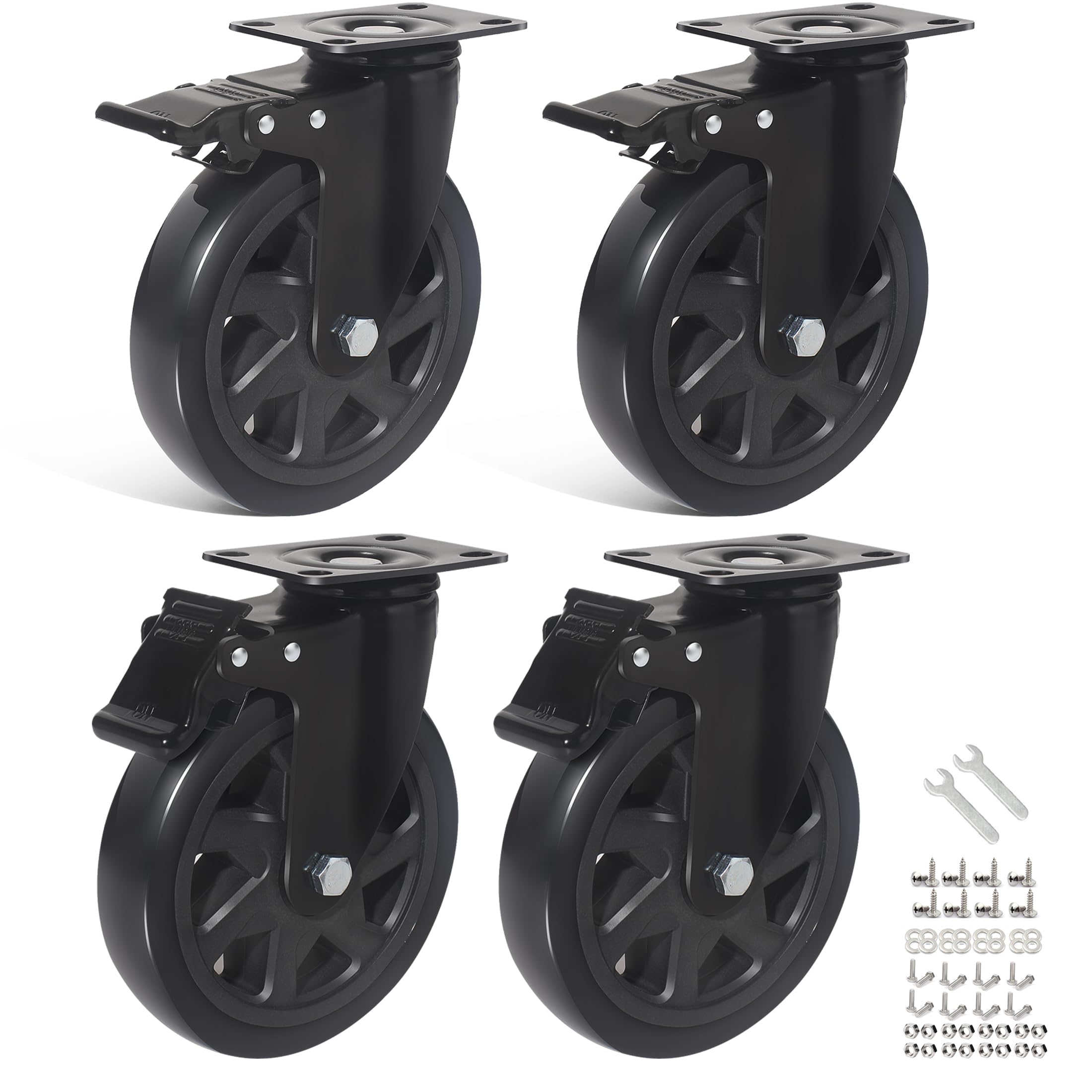 Photo 1 of 6 Inch Caster Wheels, Casters Set of 4, Heavy Duty Casters with Brake 3000 Lbs,Swivel Caster Wheels with Top Plate, Industrial Caster Wheels for Workbench, Cart, Furniture