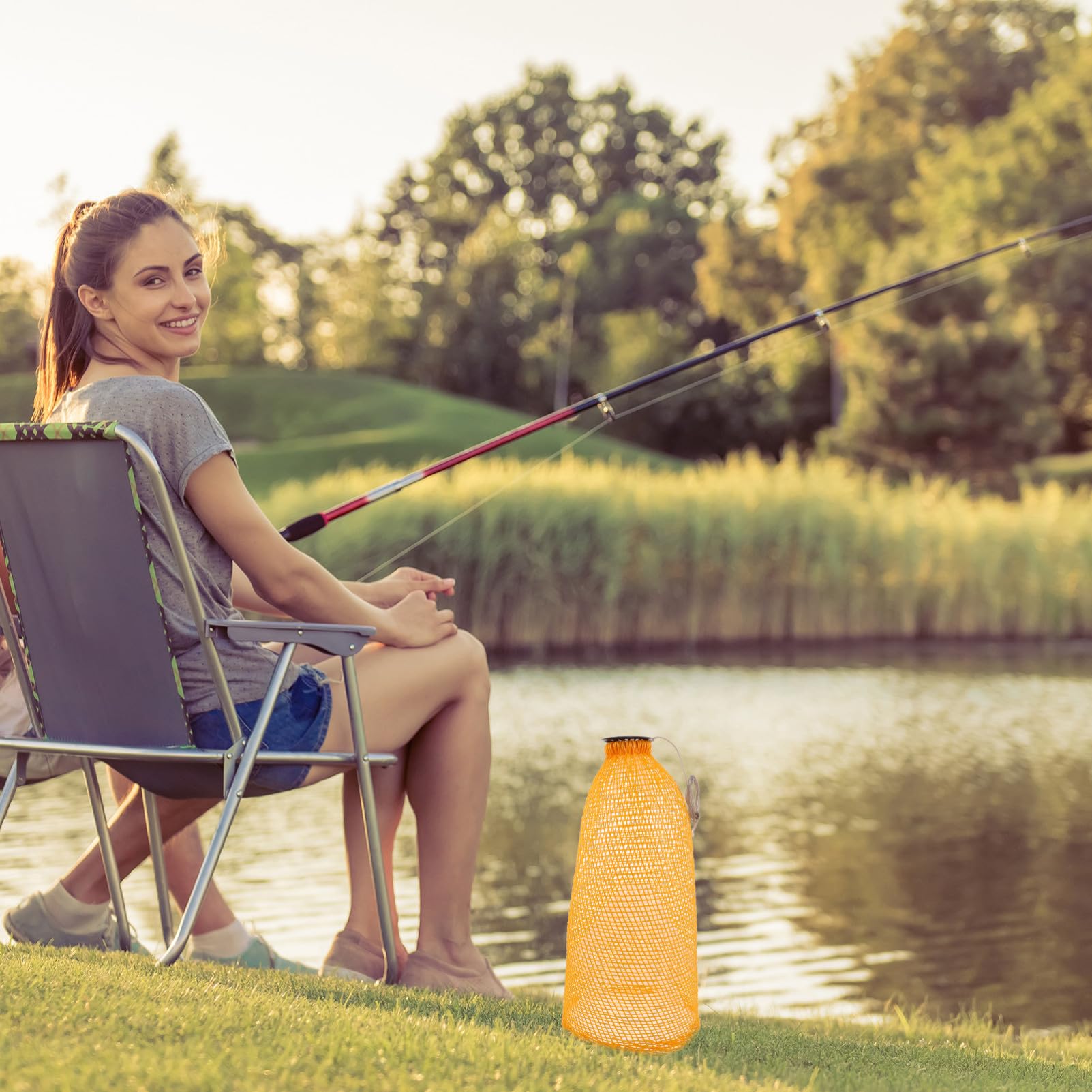 KOMBIUDA Jaula de Red Plegable para Pesca, Plástico Naranja, Tipo Jaula
