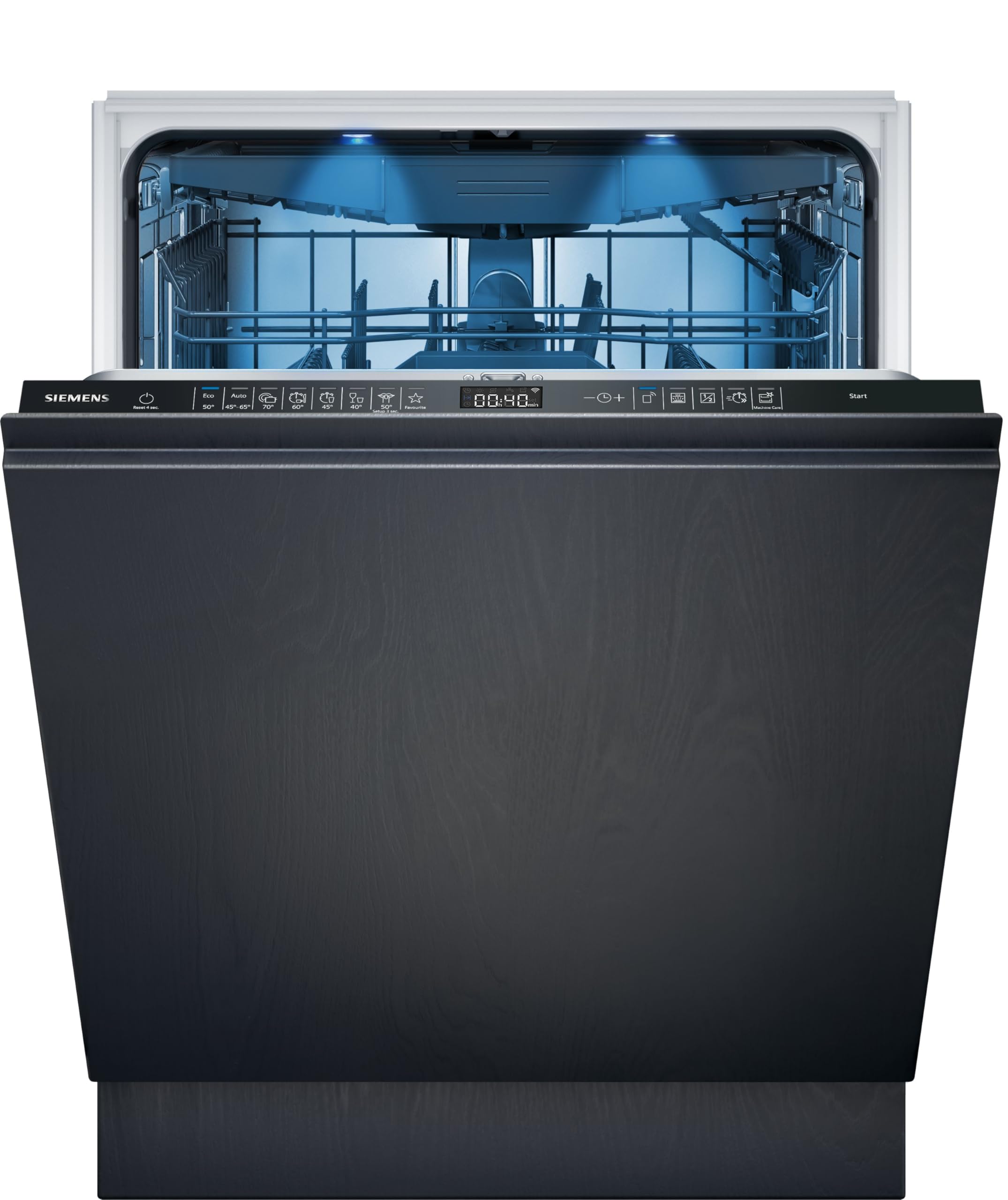 Siemens SN95EX12CE iQ500, Smarter Geschirrspüler Vollintegriert 60 cm, Made in Germany, Besteckschublade, varioScharnier, varioSpeed Plus, flexComfort Körbe, effiziente Trocknung, glassZone, sideLight