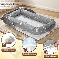 Vista 2 de Tumbona para Bebé de Recién Nacido a Niño Pequeño 0-24 Meses - Tumbona Portátil para Bebé con Algodón Transpirable, Tamaño Ajustable y Correa