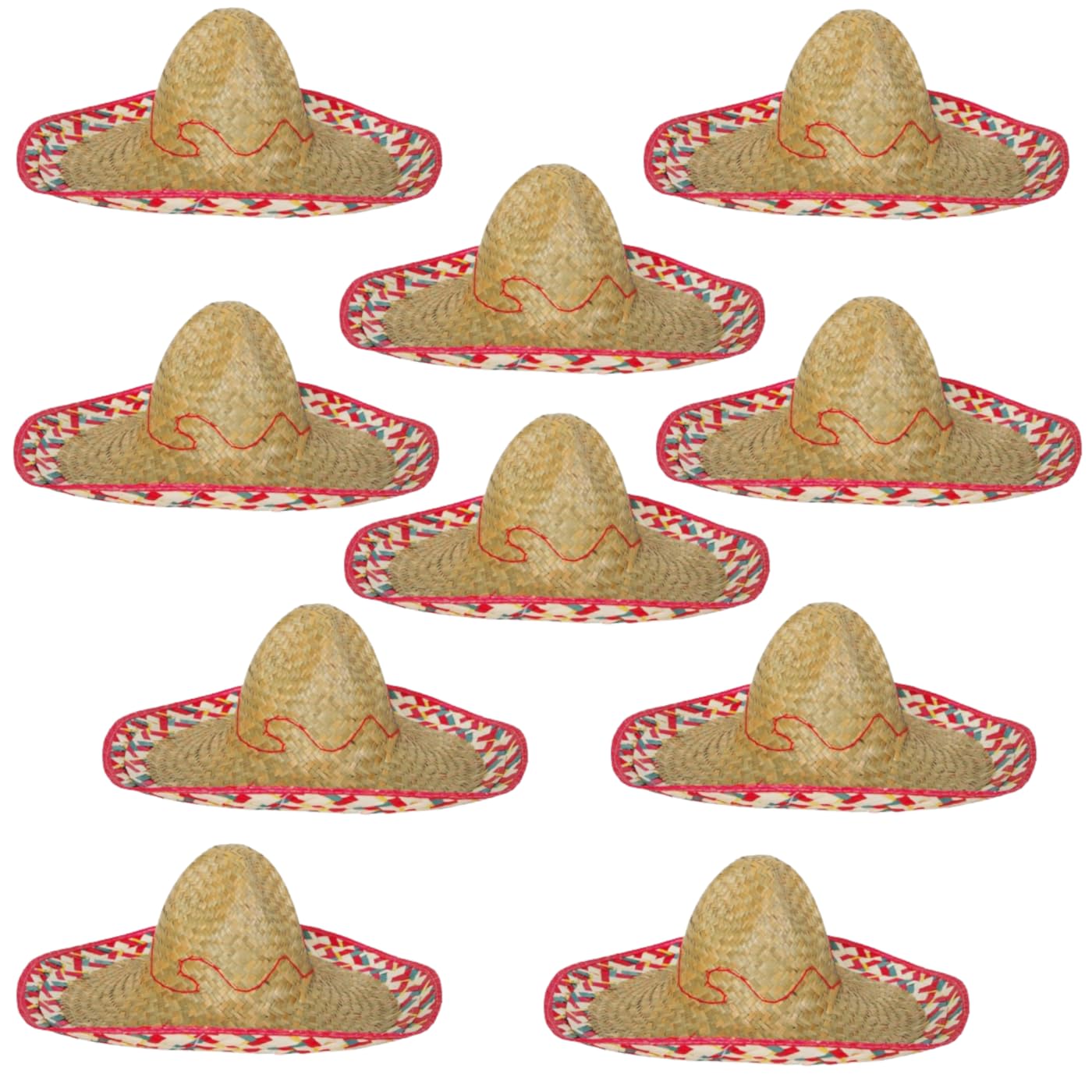 Karnevalsteufel Sombrero-Set Mexikanerhüte in bunten Farben mit rotem Rand