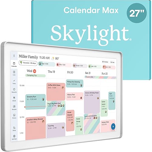 Skylight Calendar Max: 27-Inch Smart Digital Calendar & Chore Chart, Family Organizer with Interactive Touchscreen Display with NA Adapter, Aluminum Metal Shadowbox