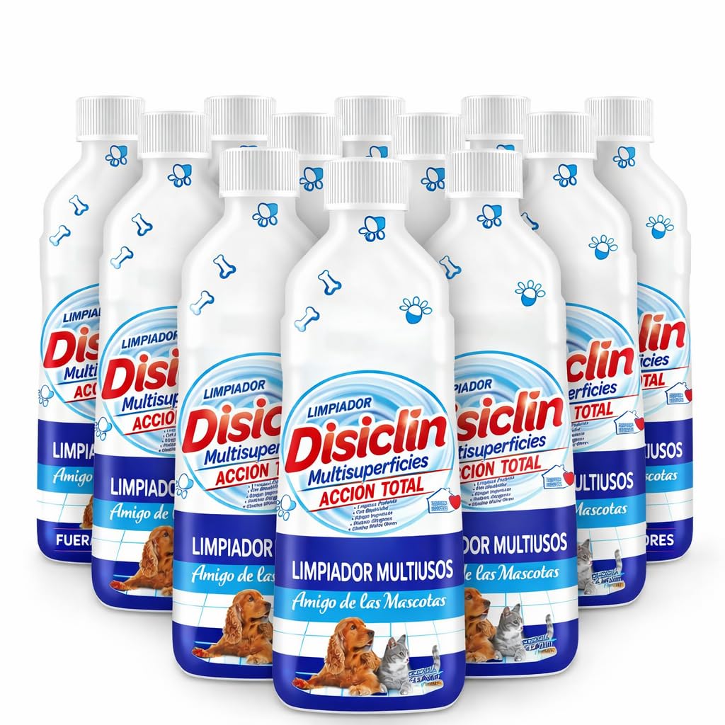 Disclin Mascotas Fregasuelos – Pack 12 unidades - Caja completa - Especial Hogares con Animales - Apto para Todo Tipo de Superficies, 1 Litro - Rasmacor
