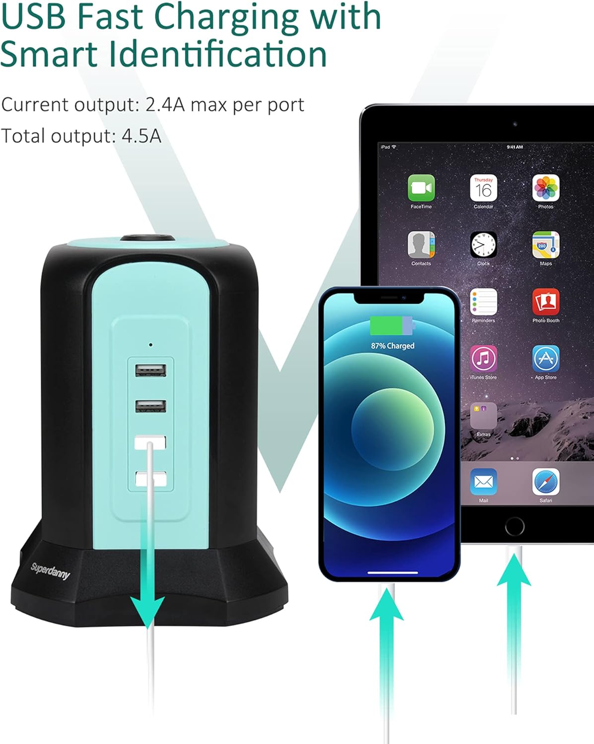 40% оƒƒ Dіѕсоunt Power Strip Tower Surge Protector, SUPERDANNY Desktop Charging Station, 10 Ft Extension Cord, 9 Outlets, 4 USB Ports, 1080 Joules, 3-Prong, Grounded, Multiple Protections for Home, Office, Blue Bеѕt Cуbеr Dеаlѕ 🔥 Power Strip Tower Surge Protector, SUPERDANNY Desktop Charging Station, 10 Ft Extension Cord, 9 Outlets, 4 USB Ports, 1080 Joules, 3-Prong, Grounded, Multiple Protections for Home, Office, Blue